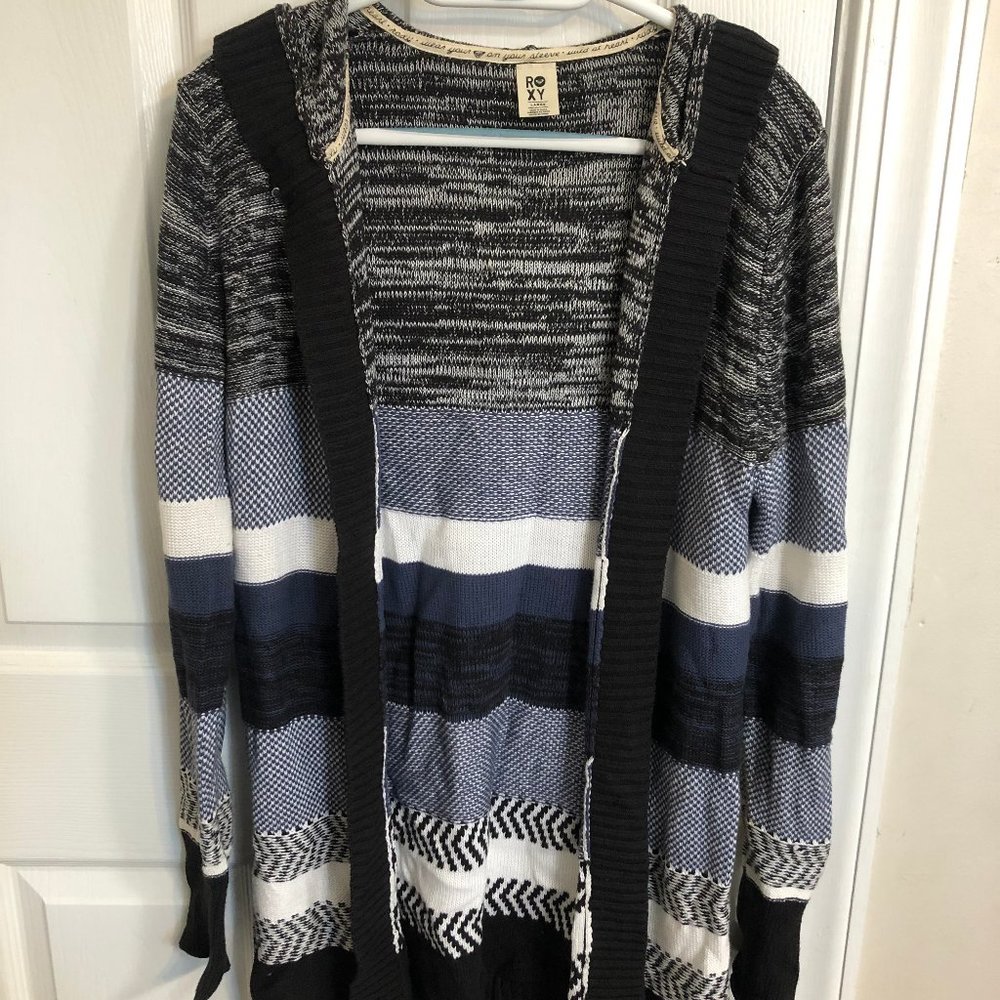 Long Sleeve Hooded Cardigan Sweater with Stripes
